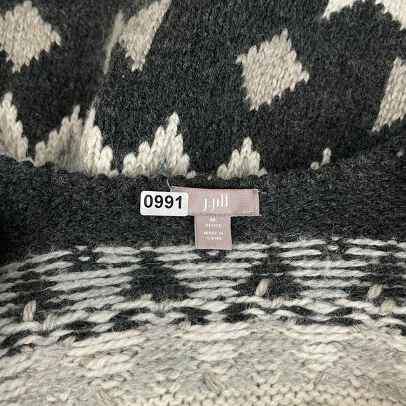 J. Jill Beaded Nordic Fair Isle Cardigan Sweater Wool Blend Womens M Petite Gray - Picture 6 of 11